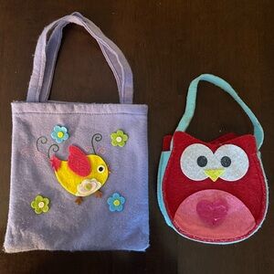 Small Colorful Owl and Bird Kids Tote Bag Set